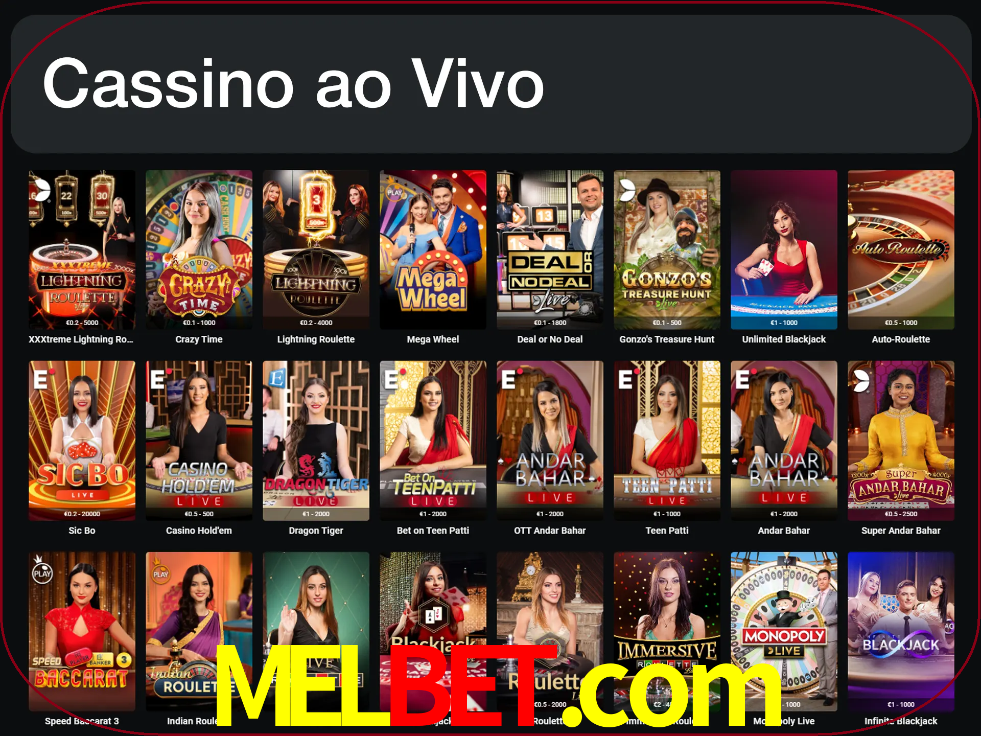 Jogue jogos de cassino com um verdadeiro dealer.